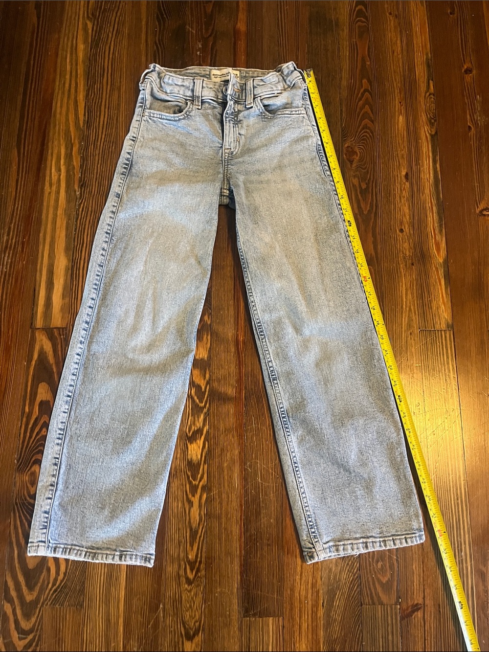abercrombie kids high rise wide leg faded blue straight leg jeans